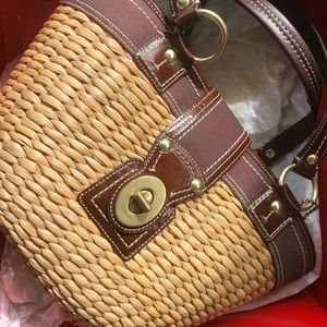 ORIGINAL BOX Coach Wicker & Brown Leather Handbag
